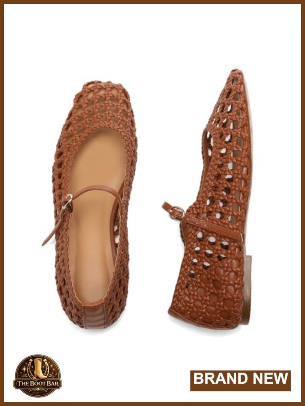 Woven Mesh Ballet Flats Metal Buckle Strap Round Toe Women Shoes - Picture 5 of 6